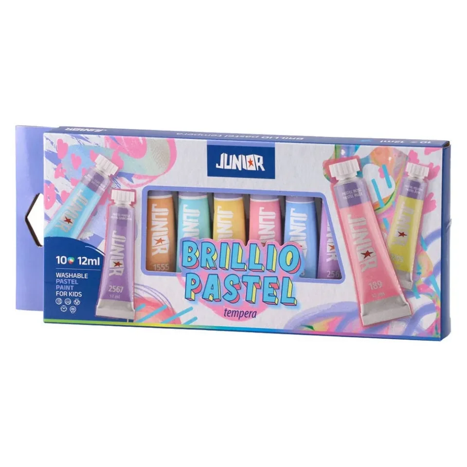 Junior Brillio Vopsele tempera, tuburi 12 ml, 10 culori pastel