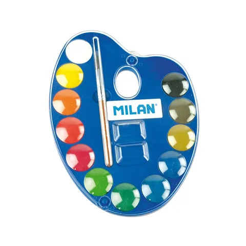 Milan Acuarele, în paletă, 25 mm, 12 culori, cu pensulă