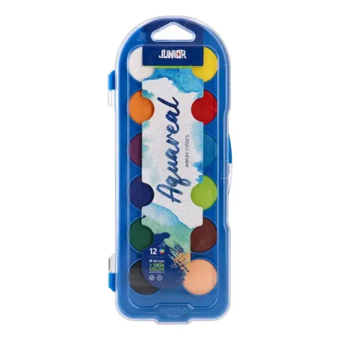 Junior Aqua Real Acuarele, cu pensulă, mari, 12 culori