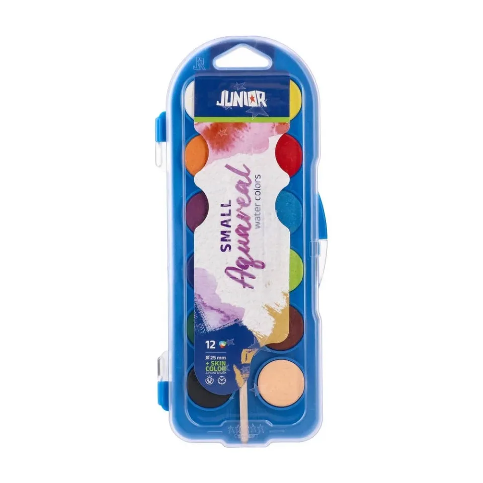 Junior Aqua Real Acuarele, cu pensulă, mici, 12 culori