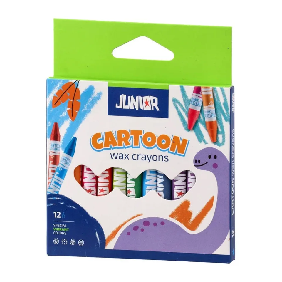 Creioane cerate Junior Cartoon, 12 culori