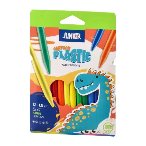 Creioane cerate Junior Cartoon, plastic, 12 culori