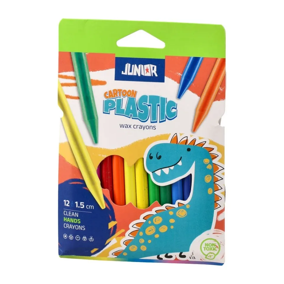 Creioane cerate Junior Cartoon, plastic, 12 culori
