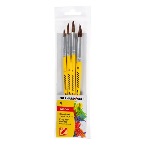Set pensule Eberhard Faber, rotunde nr. 4, 6, 8, 12, păr natural, blister