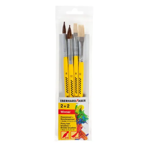 Set pensule Eberhard Faber, plate nr. 8 și 12 cu peri, rotunde nr. 8 și 12 cu păr natural, ambalaj blister