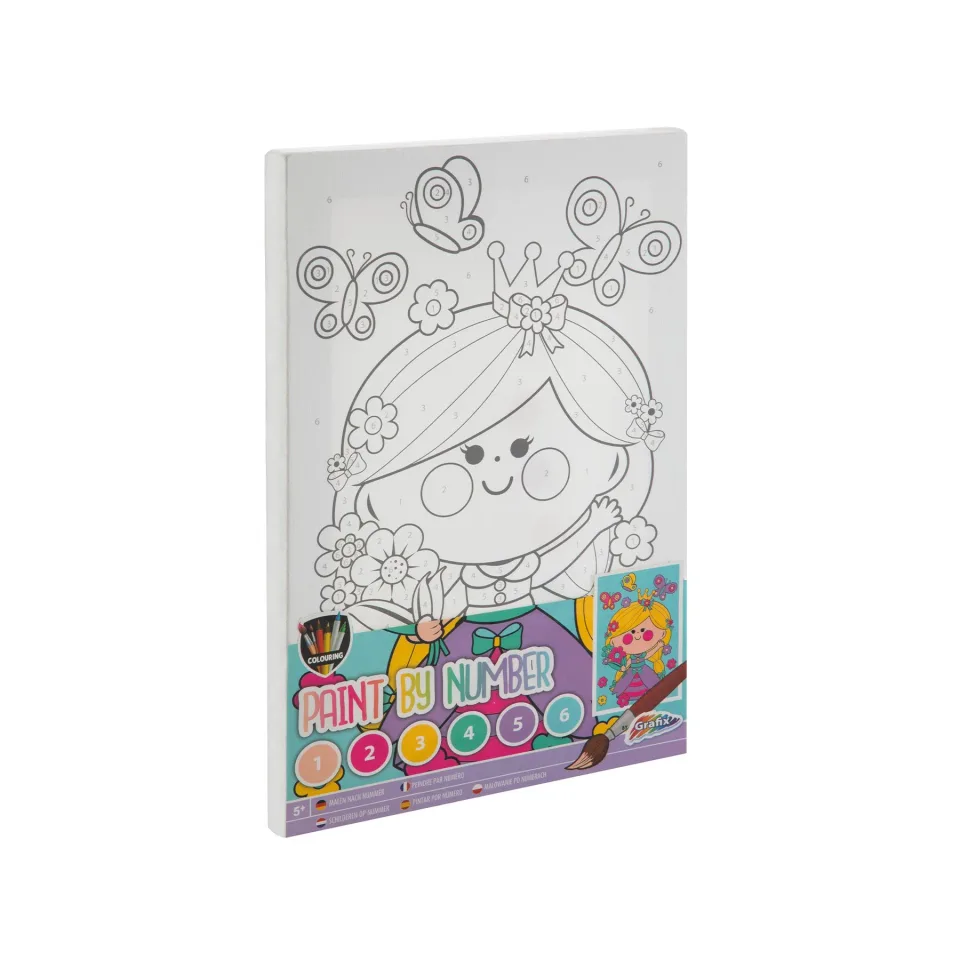 Moxy Pânză de pictat Prințesă, după numere, cu pensulă și vopsele, 297 x 195 mm