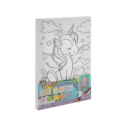 Moxy Pânză de colorat Unicorn, după numere, cu pensulă și vopsele, 297 x 195 mm