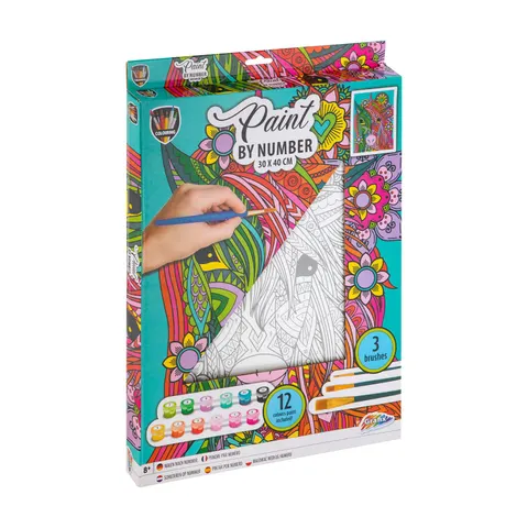 Moxy Pânză de colorat Unicorn, după numere, cu pensule și vopsele