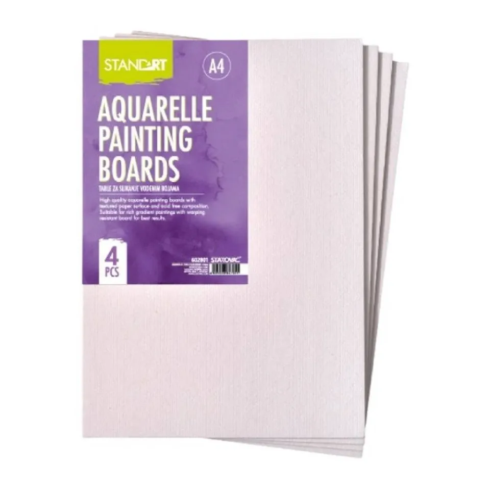 Pânză pentru acuarelă montată pe suport Standard, A4, 4 bucăți