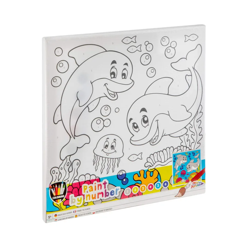 Moxy Paint-by-Numbers Dolphin, 6 vopsele + 2 pensule