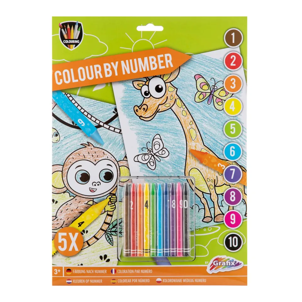 Set Moxy Pictură prin numere Animale, A4, 5 coli, cu creioane colorate incluse