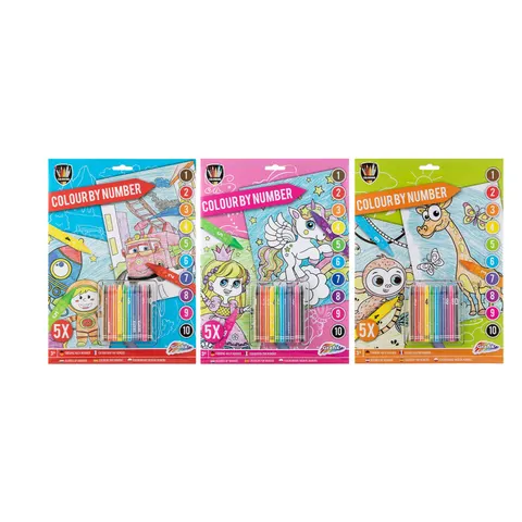 Set Moxy de pictură după numere, A4, 5 foi, cu pasteluri incluse, 24 piese
