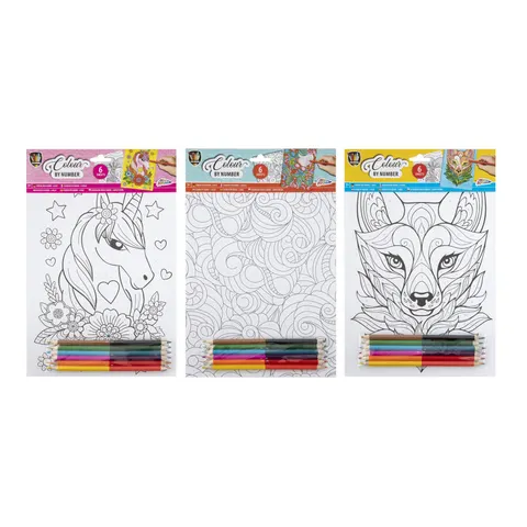 Moxy Pictură după Numere, asortat, A4, cu 6 creioane, 6 foi, 48 piese