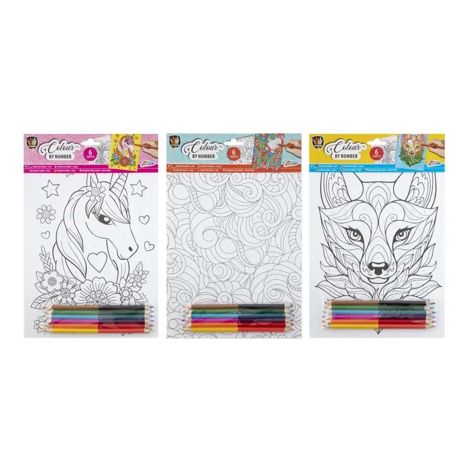 Moxy Pictură după Numere, asortat, A4, cu 6 creioane, 6 foi, 48 piese