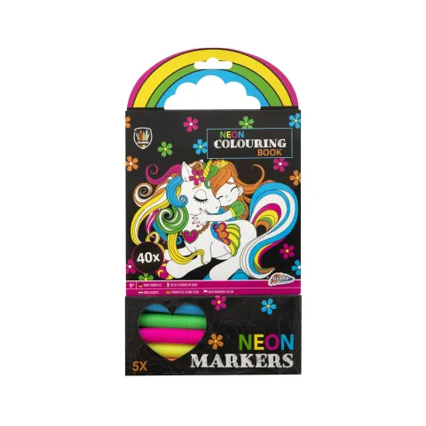 Carte de colorat Moxy Unicorn, Neon, cu 5 markere, 40 de coli