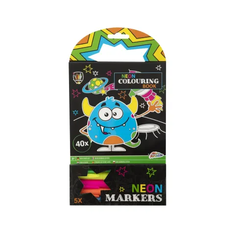 Carte de colorat Moxy Monștri, neon, cu 5 markere, 40 de foi