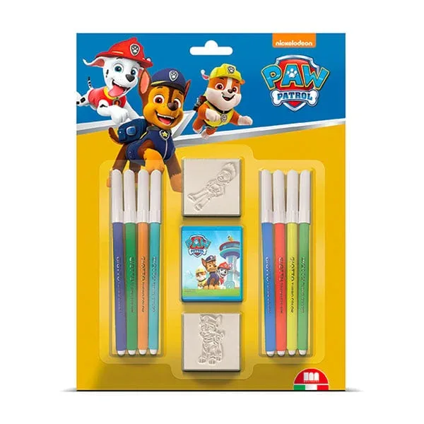 Multiprint Set Paw Patrol, pentru băieți, cu 2 ștampile și 8 markere