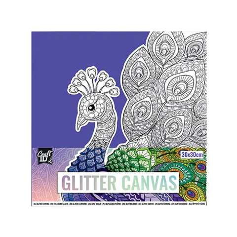 Craft ID Pânză de colorat Păun, acoperită cu sclipici, 30 x 30 cm
