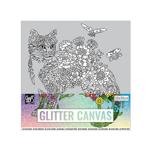 Craft ID Pânză de colorat Pisică, acoperită cu sclipici, 30 x 30 cm