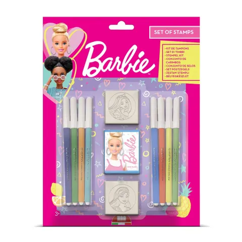 Multiprint Set Barbie pentru fete, cu 2 ștampile și 8 markere