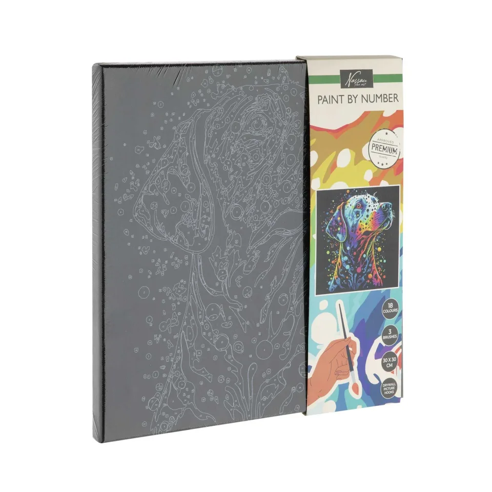 Moxy Set de pictat după numere Câine, pe pânză neagră, 30 x 30 cm