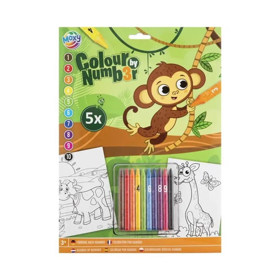 Moxy Pictură după numere Maimuță, A4, 5 coli, cu creioane cerate incluse