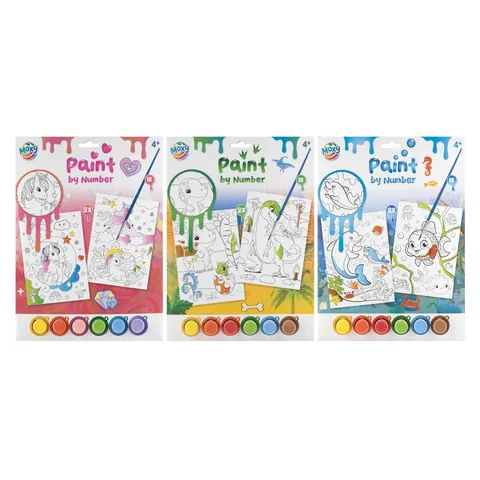Moxy Pictură după numere, 2xA4, cu pensulă și 6 vopsele, asortat, 48 buc.