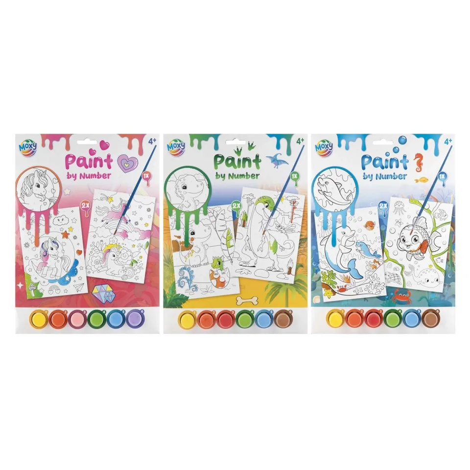Moxy Pictură după numere, 2xA4, cu pensulă și 6 vopsele, asortat, 48 buc.