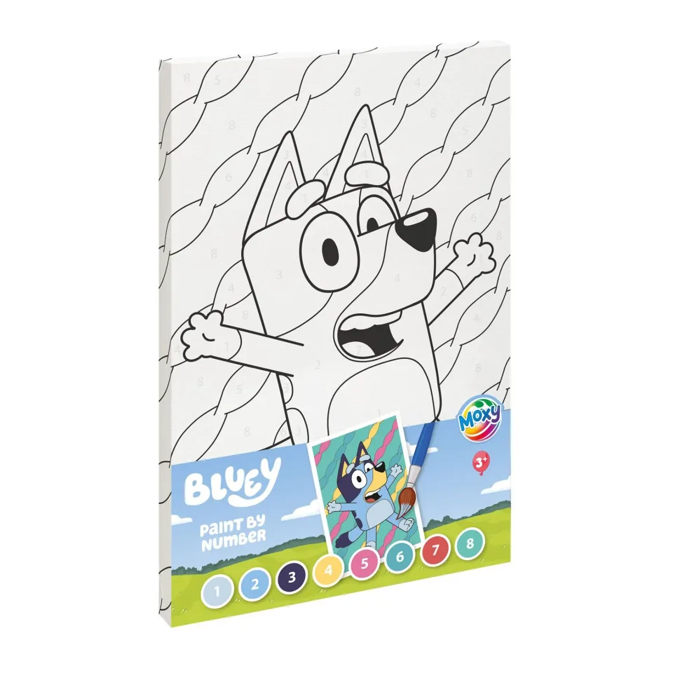 Moxy Pânză de pictat după numere Bluey, cu pensulă și 8 vopsele