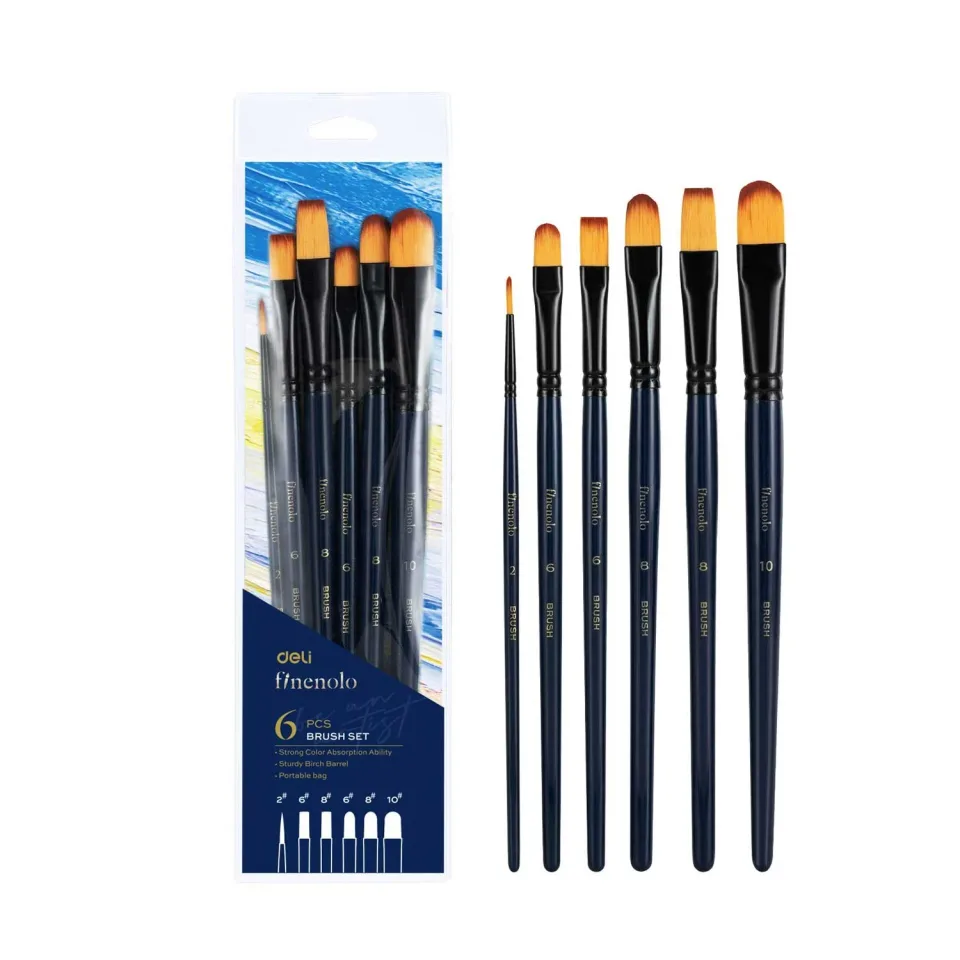Deli Pensule pentru culori acrilice Finenolo, blister 6 buc.