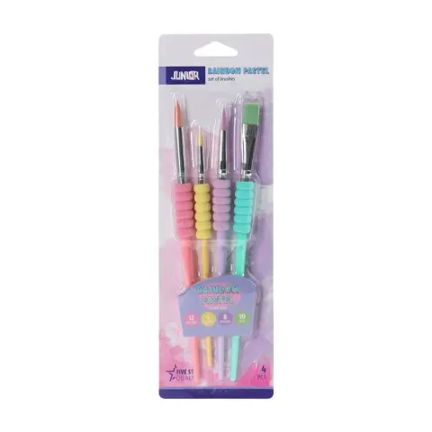 Set de pensule Junior Rainbow, plate și rotunde, culori pastel, 4 buc.