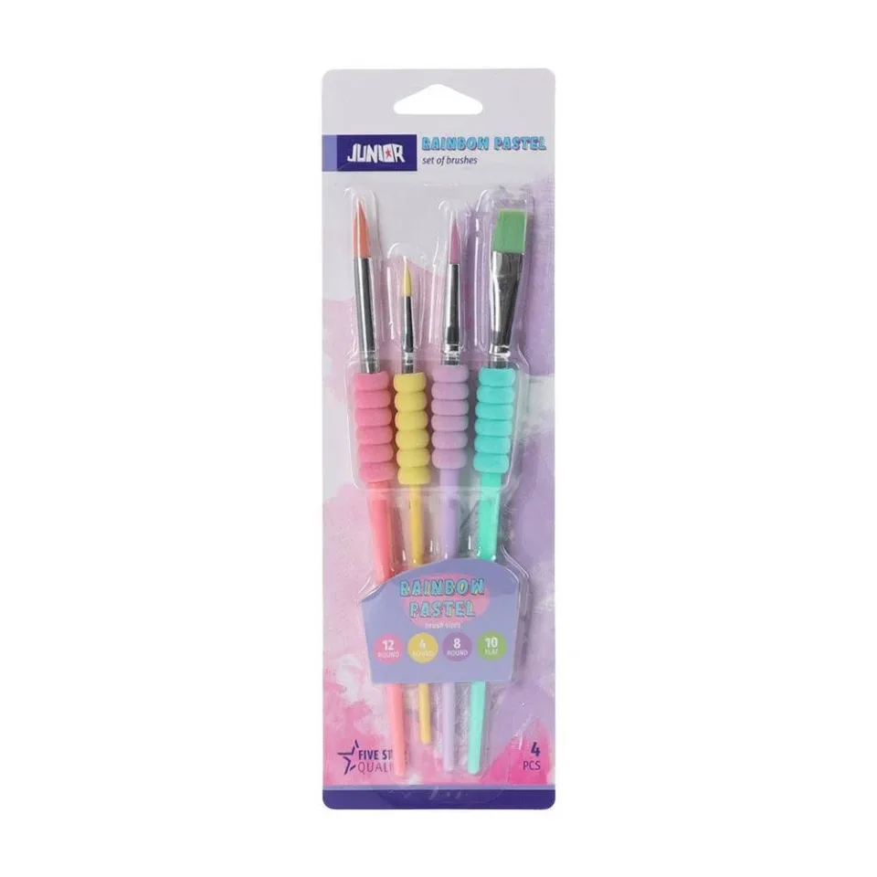 Set de pensule Junior Rainbow, plate și rotunde, culori pastel, 4 buc.