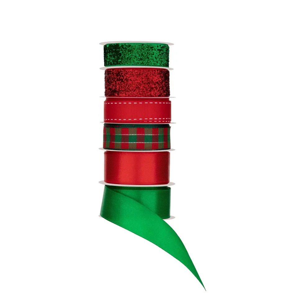 Panglică Craft ID, Crăciun, 1.5 m, roșu-verde, 6 buc.