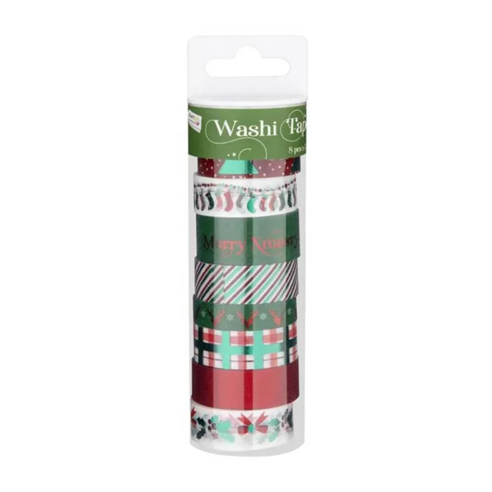 Bandă adezivă decorativă washi Craft ID cu motive de Crăciun, 3 m, 8 bucăți, verde