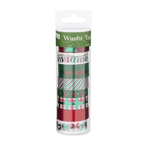 Bandă adezivă decorativă washi Craft ID cu motive de Crăciun, 3 m, 8 bucăți, verde