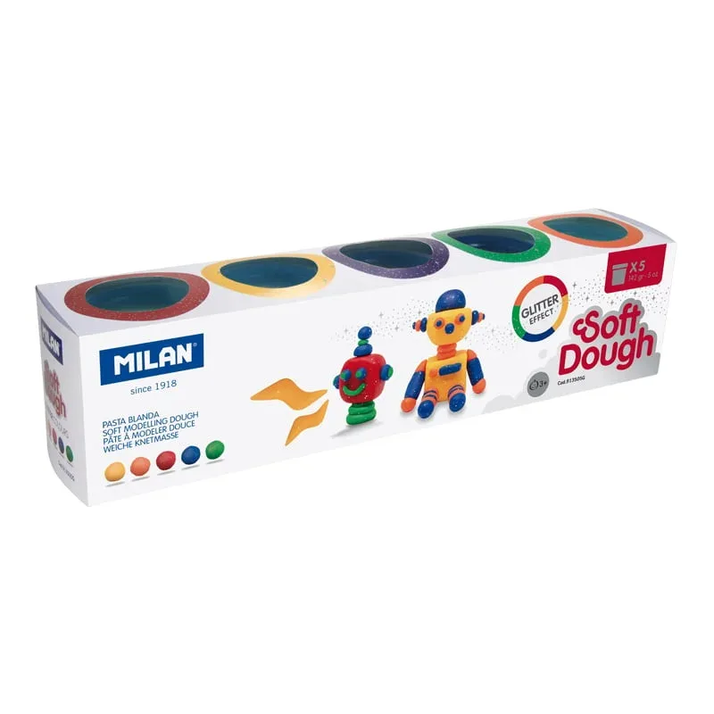 Pastă de modelaj Milan Soft Dough Glitter, 142 g, 5 culori