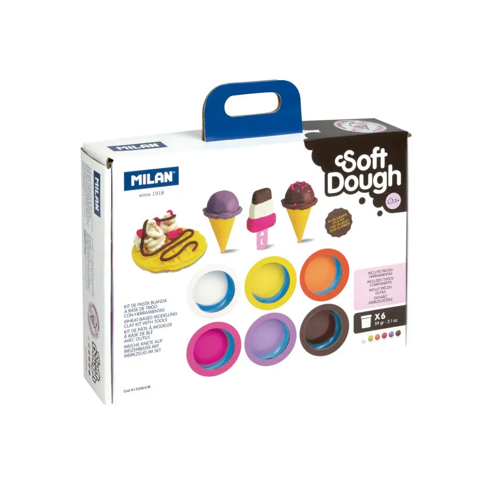 Pastă de modelaj Milan Soft Dough Ice Cream & Waffles, 6 culori