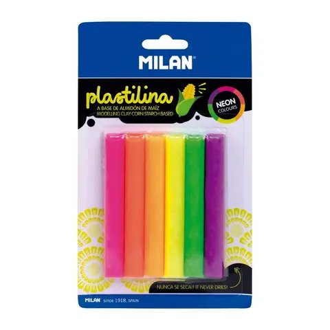 Plastilină de modelaj Milan, 70 g, 6 culori neon