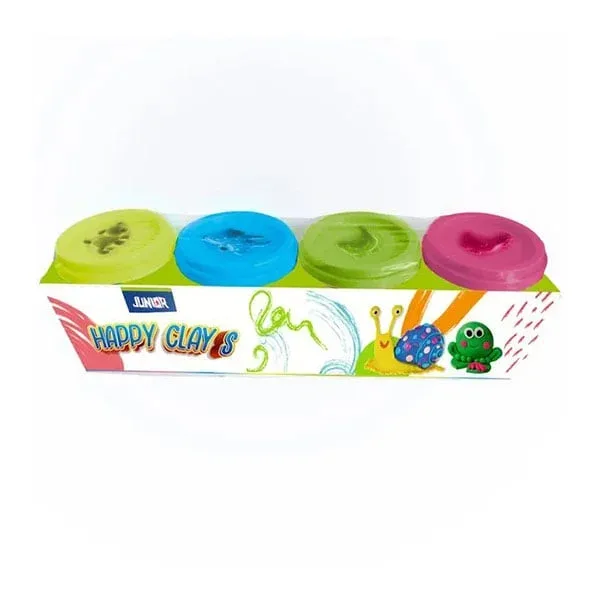 Pastă de modelaj Junior Happy Clay S, 4 culori neon x 60 g