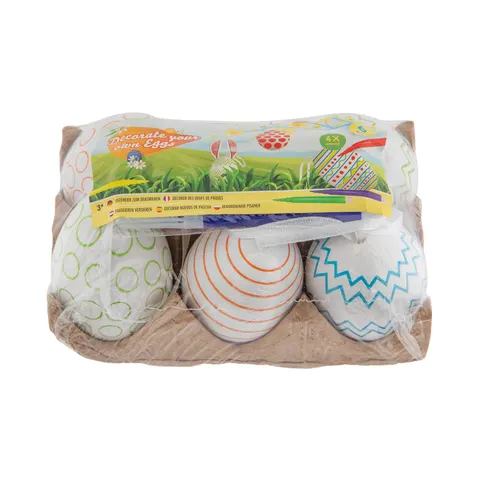 Ouă decorative Moxy, alb, 6 buc., cu mini carioci incluse