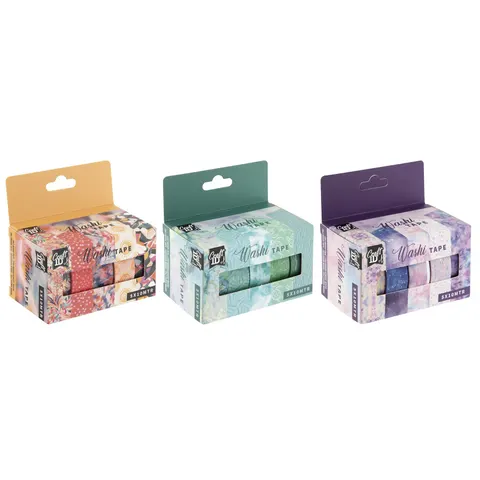 Craft ID Benzi adezive decorative washi, lățime 15 mm, lungime 10 m, 5 buc., asortate, pachet de 48