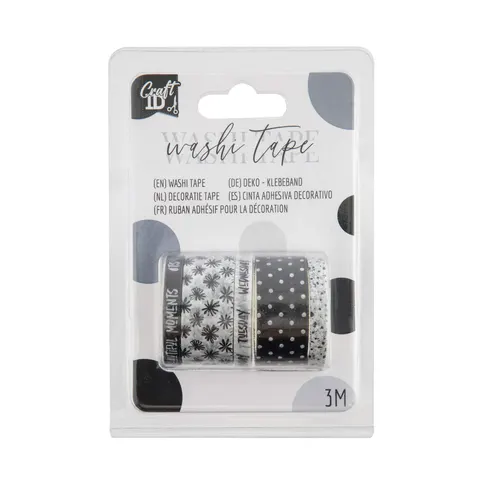 Craft ID Bandă adezivă decorativă, 3 m, 3 buc., alb-negru