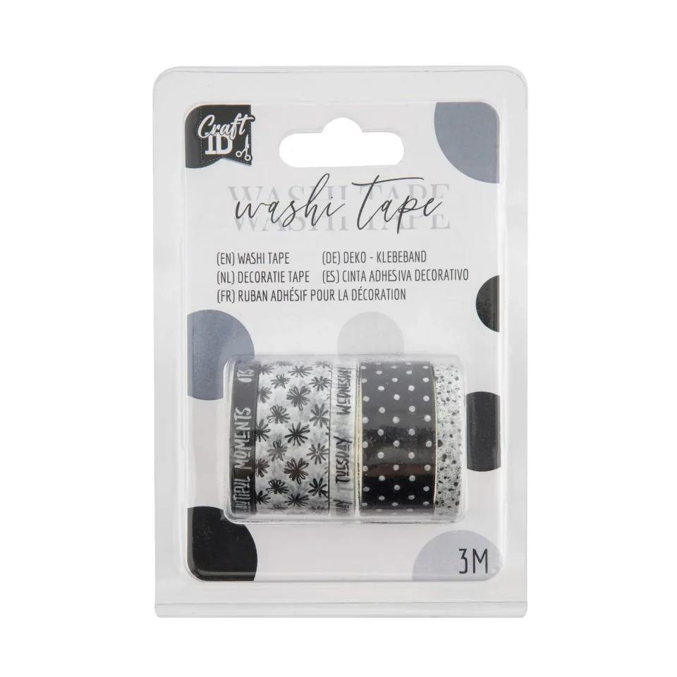 Craft ID Bandă adezivă decorativă, 3 m, 3 buc., alb-negru
