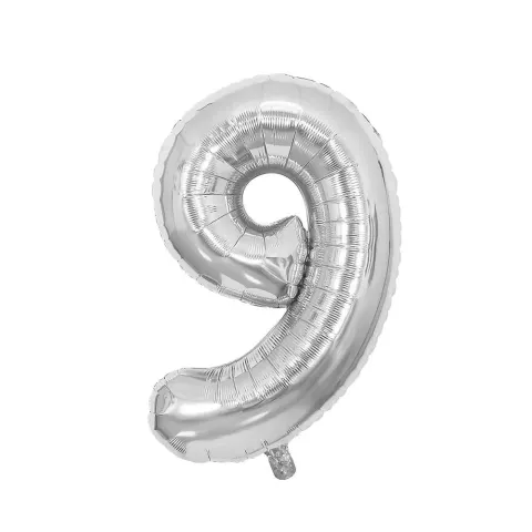 Festa Balon din folie, cifra 9, 81 cm, argintiu