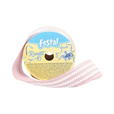 Panglică Festa, 25 mm, 3 m, roz cu valuri albe