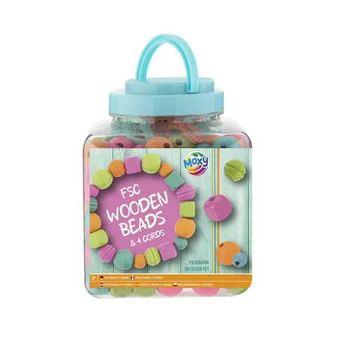 Moxy Mărgele din lemn, 375 g, în găletușă, albastru
