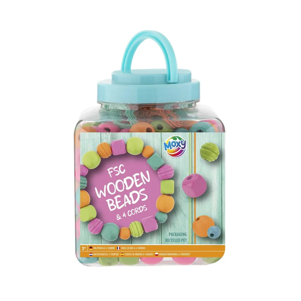 Moxy Mărgele din lemn, 375 g, în găletușă, albastru