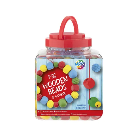 Moxy Mărgele din lemn, 375 g, în găletușă, roșu