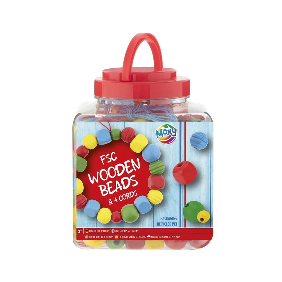 Moxy Mărgele din lemn, 375 g, în găletușă, roșu