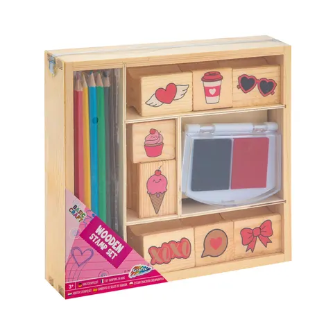 Moxy Set ștampile din lemn și creioane colorate, în cutie, roz